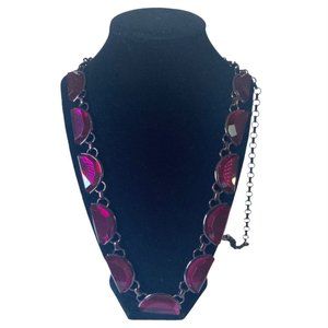 Coldwater Creek Necklace Purple Tone Fuchsia Pink Statement Crescent Gem Long
